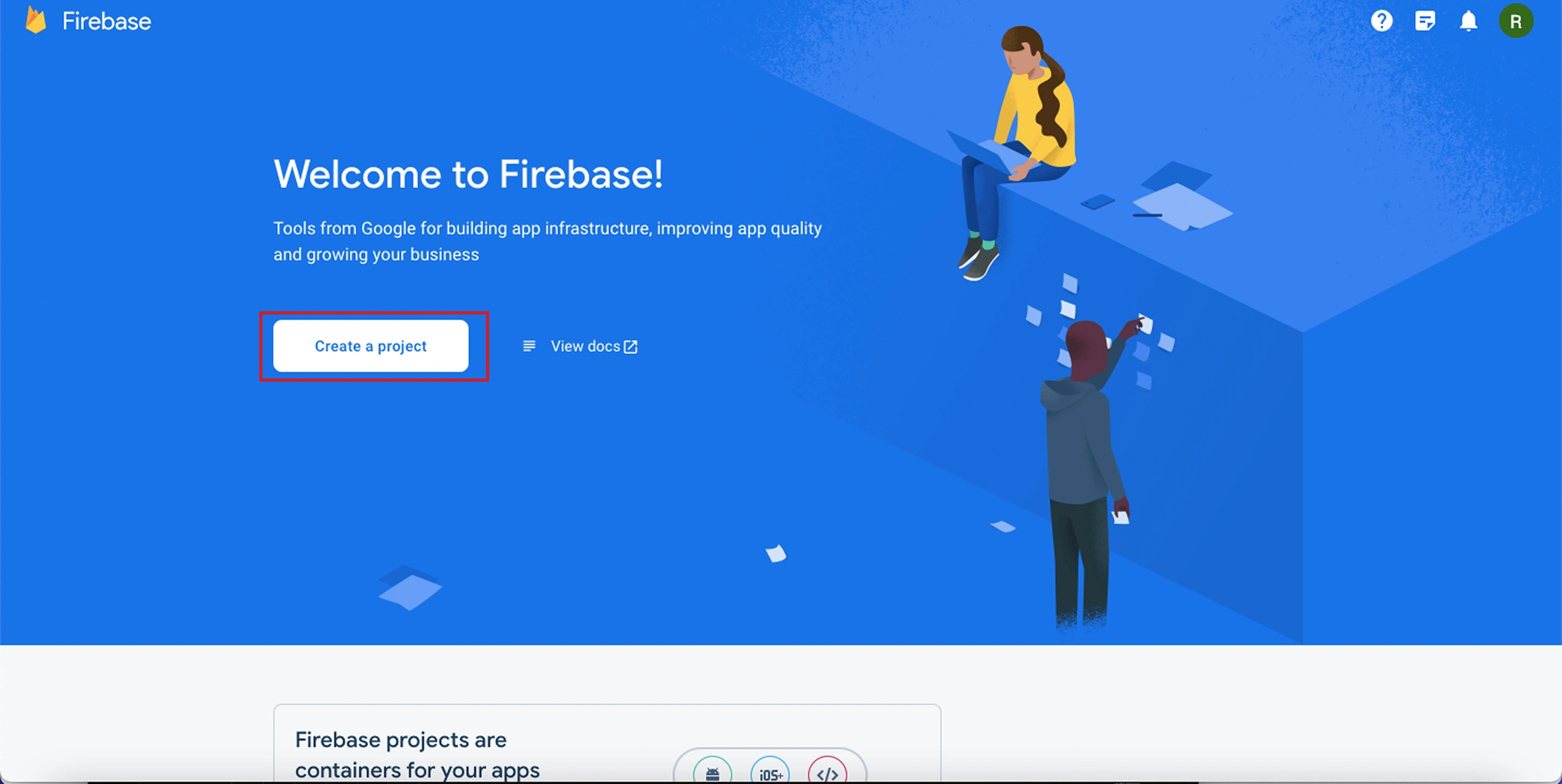 Firebase create project screen