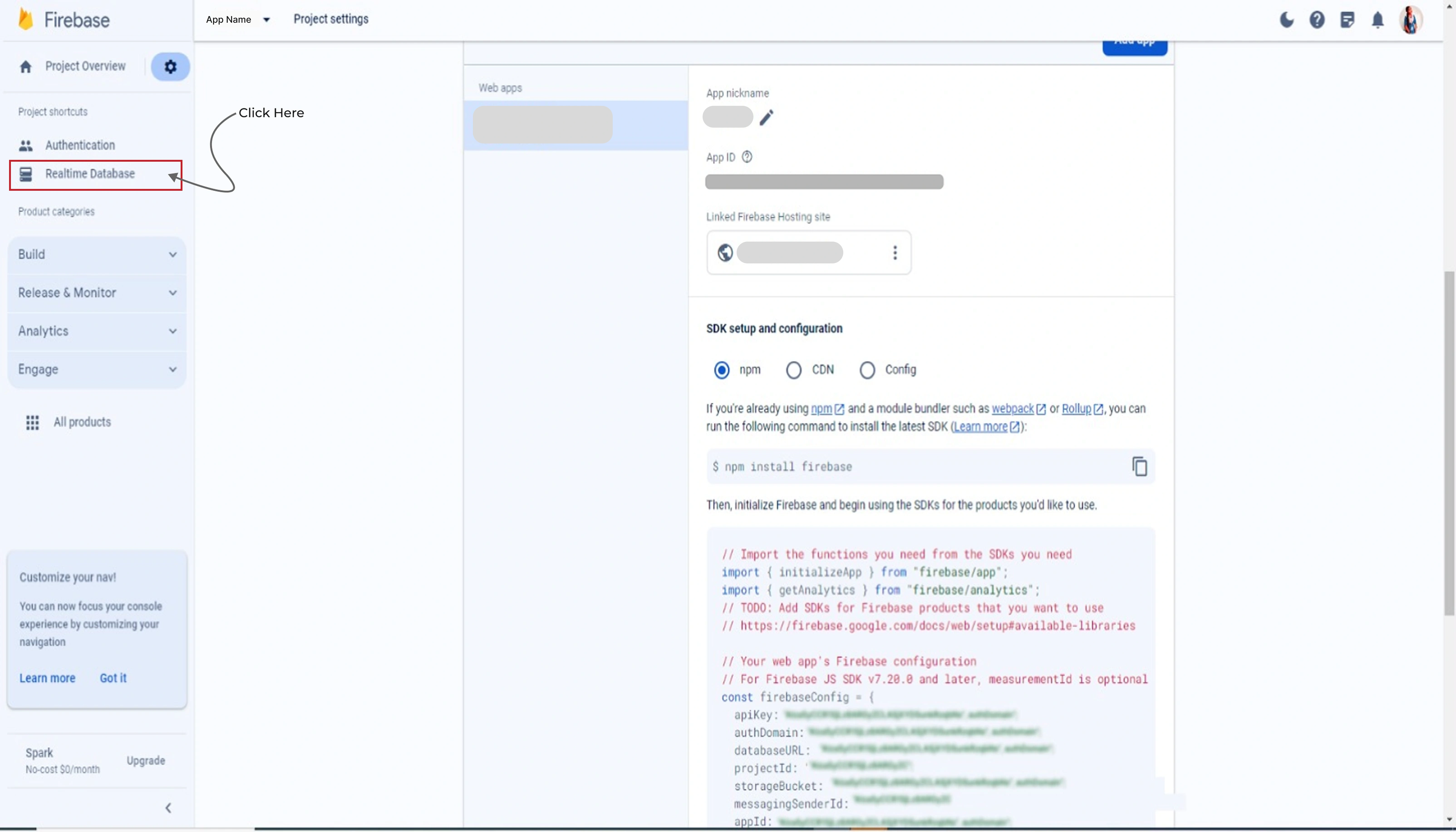 Firebase database setup