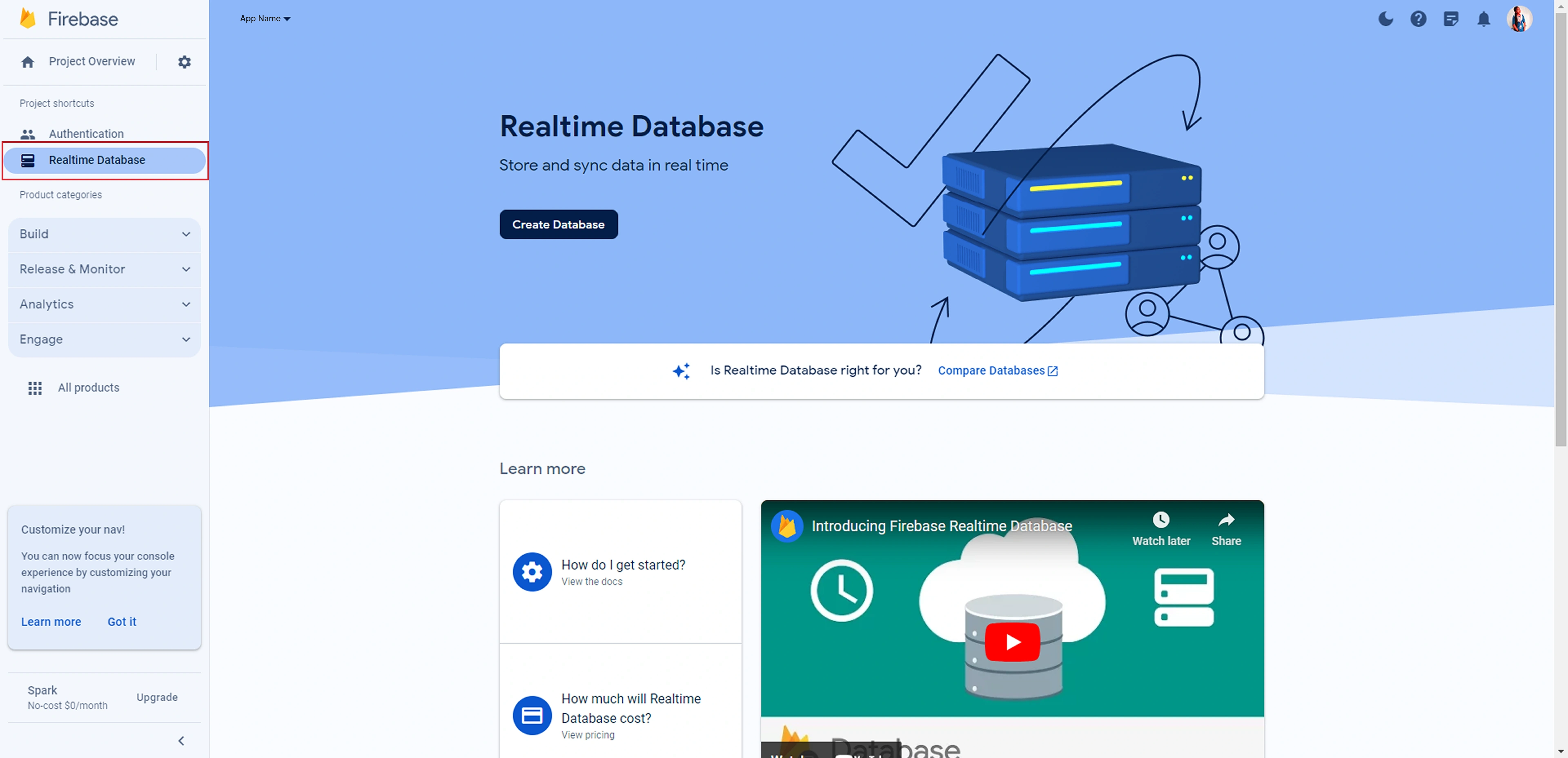 Firebase database setup